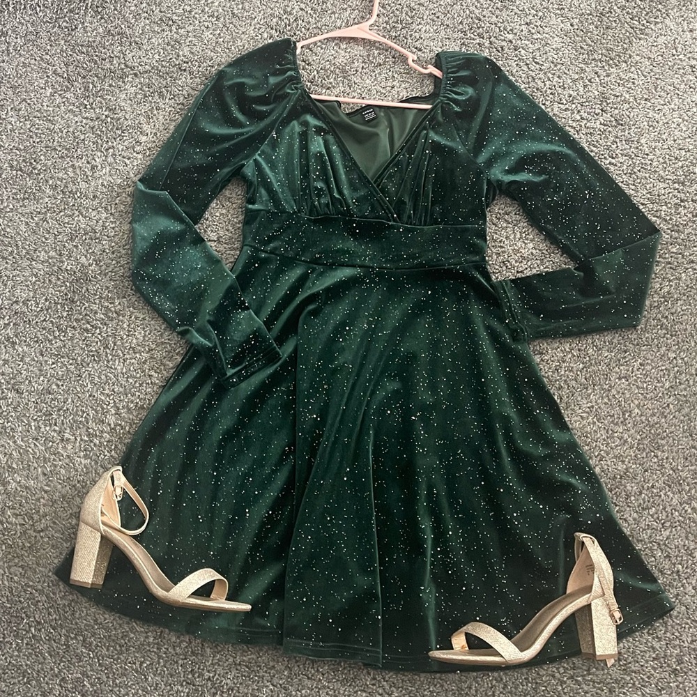 SHEIN Sparkling Green Long Sleeve Dress